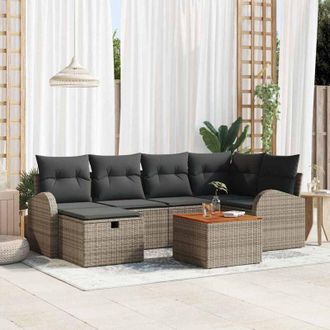 vidaXL Vidaxl - Conjunto De Sof&aacute; De Jard&iacute;n Con Coj&iacute;n 7 Pcs Gris Polirat&aacute;n