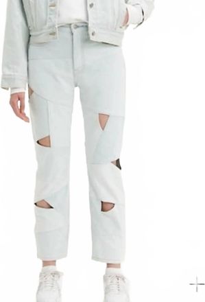 Levi's Womens Premium 501 Original Cropped Jeans In White, Blue