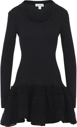 Alaia Black Ruffle Wool Mini Dress-Donna