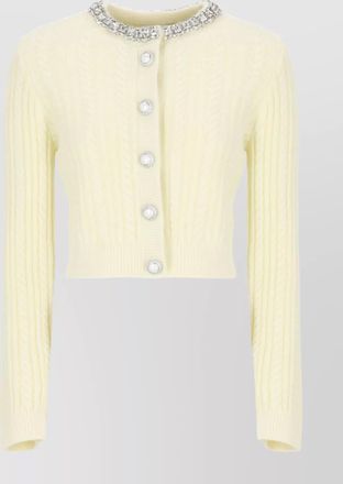 Self Portrait cropped cable knit cardigan with pearl buttons