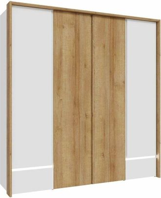 Home Heavenly Armario 200 cm 4 puertas + 2 cajones leny, con estantes y barras para colgar. Detalle luces Led. Color: Blanco - Roble Riviera - Home Heavenly