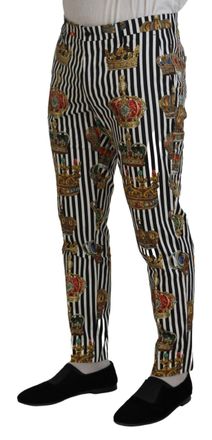 Dolce & Gabbana Mens Crown-Print Cotton Stretch Trouser White Elastane