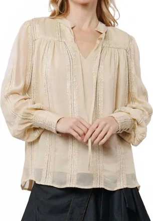 Ciebon Metallic V Neck Blouse In Cream