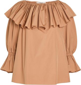 Chlo&eacute; Ruffle Cotton-poplin Blouse - Sand - 40 (UK12 / M)