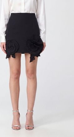 Blumarine Cr&ecirc;pe Pencil Mini Skirt with Floral Appliqu&eacute; and Embroidery