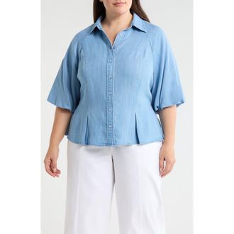Wit & Wisdom Bubble Sleeve Flare Button-Up Chambray Top in Light Blue at Nordstrom, Size 1 X