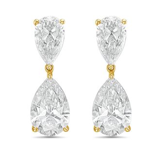 Diana M. Jewels 14KW YG 12.00 Ct TW of Lab grown pear shape diamond drop earrings