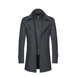 Generic Mens wool trench coat Mid Length Classic Wools Overcoat Single-Breasted Tailored Longline Trench Coats Winter Warm Windbreak Jacket Business Office Pe