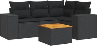 vidaXL Vidaxl - Set De Muebles De Jard&iacute;n 5 Pzas Y Cojines Rat&aacute;n Sint&eacute;tico Negro