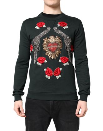 Dolce & Gabbana Black Sequined Embellished Pullover Mens Sweater