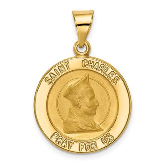 Diamond2Deal 14k Yellow Gold Polished and Satin St. Charles Medal Hollow Pendant