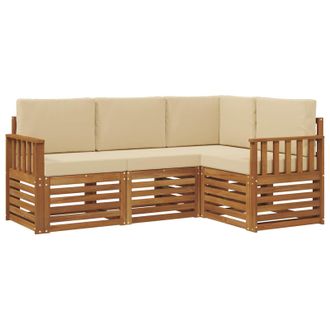 vidaXL Juegos De Sof&aacute;s 4 Pcs Natural Y Beige Madera De Acacia S&oacute;lida Vidaxl