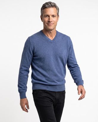 Brunello Cucinelli Denim Cashmere V-Neck Sweater, Brand Size 48 (US Size 38)