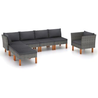 vidaXL Set De Muebles De Jard&iacute;n 7 Pzas Rat&aacute;n Sint&eacute;tico Eucalipto Gris Vidaxl