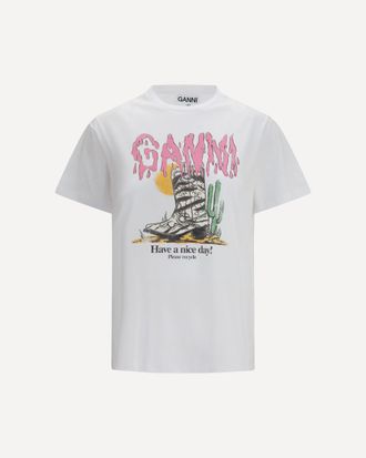 Ganni Western T-shirt with cowboy boots Female XS