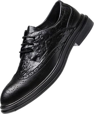 Generic Formal Shoes Dress Oxford for Men Lace Up Crocodile Print Wing Tip Brogue Embossed Derby Shoes Anti-Slip Rubber Sole Low Top Business(8.5 UK) Black