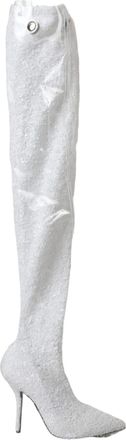 Dolce & Gabbana White Heels Stiletto Knee High Boots Womens Shoes