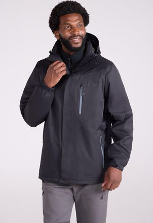 Mountain Warehouse Bracken Mens 3 in 1 Extreme Waterproof Jacket Warm Hooded Zip Up Winter Coat Black Polyamide - Size X-Small