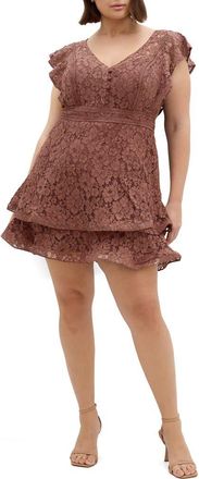 City Chic Sandy Fit & Flare Lace Minidress in Chocolate at Nordstrom Rack, Size L/20W