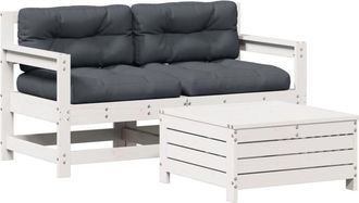 vidaXL Set De Muebles De Jard&iacute;n 3 Pzas Con Cojines Madera Pino Blanco Vidaxl