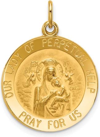 Diamond2Deal 14k Yellow Gold and Satin Solid Our Lady of Perpetual Help Medal Round Pendant
