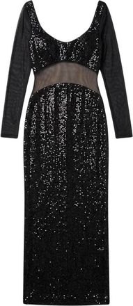 Twentyfourhaitch Kleedjes, Dames, Zwart, 3Xl, Tule, Lange jurk van tule en technisch materiaal met volledige strass-versiering Transparanties Ronde hals