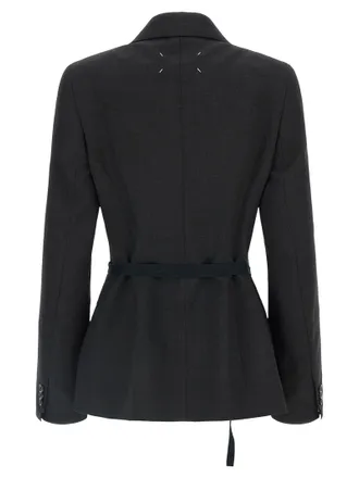 Maison Margiela Wool Belt-Style Blazer - Gray