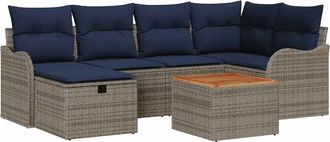 vidaXL Conjunto De Sof&aacute;s De Jard&iacute;n 7 Uds. Gris Rat&aacute;n Sint&eacute;tico Vidaxl