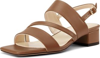 Castamere Womens Slingback Low Chunky Block Heel Peep Open Square Toe Dress Sandals Casual Office Summer Shoes 3.5 CM Heels Brown 3.5 UK