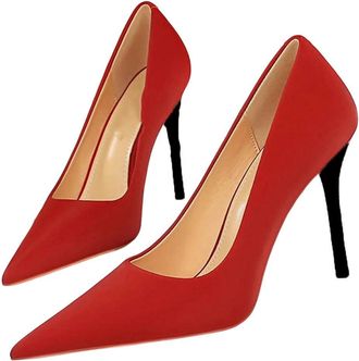 Generic Women Satin Silk High Heel Pumps Elegant Stiletto Wedding Bridal Dress Prom Shoes Wine Red