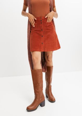 Bonprix Cordrock BONPRIX Stretch-Cordrock mit Knopfleiste, Damen, Gr. 44, braun (rostbraun), Cord, Obermaterial: 98% Baumwolle, 2% Elasthan, unifarben, A-Lini