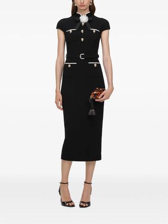 Self Portrait Black Wool Crepe Midi Dress