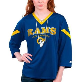 Starter Womens Starter Royal Los Angeles Rams Rally Lace-Up 3/4 Sleeve T-Shirt at Nordstrom, Size Xx-Large