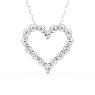 Grown Brilliance 2 Carat Round Lab Grown Diamond Heart Pendant in Sterling Silver, 18 Inches Cable Chain, G-H Color, SI2-I1 Clarity