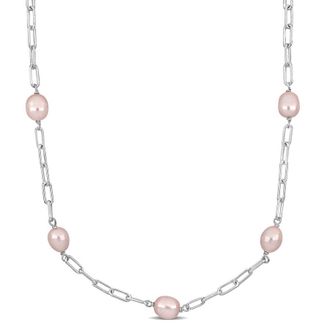 Amour 8-9mm Pink Cultured Freshwater Pearl Station Necklace In Sterling Silver