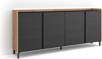 Skraut Home Skraut Home - Aparador Para Sal&oacute;n, Gran Capacidad De Almacenaje, 207x35x91cm, 4 Puertas, Dise&ntilde;o Industrial, Led, Estilo Moderno, Negro Y Roble