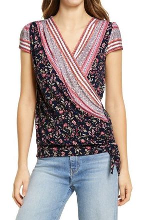 Loveappella Wrap Front Top in Navy at Nordstrom, Size X-Large