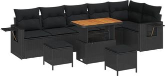 vidaXL Garden Sofa Set with Storage 9 pcs Black Poly rattan vidaXL