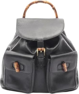 Gucci Pre-owned Backpacks, female, Black, Size: ONE SIZE Pre-owned Bamboo Leather Backpack