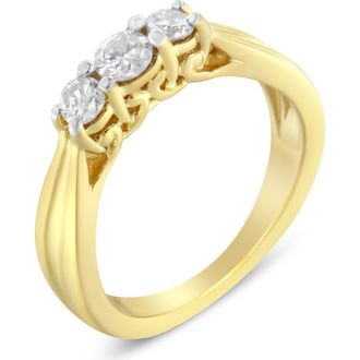 House of Brilliance 10K Yellow Gold Three-stone 1/2 Cttw Diamond Ring at Nordstrom, Size 7.75