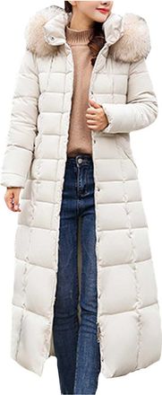 Generic Parka Jacket Trendy Coat Women Winter Jacket Cotton Padded Warm Maxi Faux Fur Hooded Puffer Coat Ladies Slim Fit Long Coats Plain Thick Warm Maxi Down