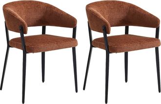 Vente-Unique Juego de 2 sillas con reposabrazos de tela y metal negro - Terracota - AVRELA