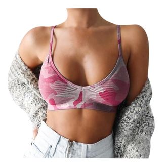 Generic Comfort Bras for Women UK Lady Brassiere No Wire Wild Support Breast Camouflage Print Pullover Breathable Spaghetti Strap Plus Size Women Sports Bra f