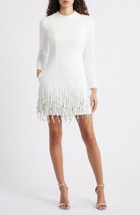 Eliza J Sequin Tassel Long Sleeve Cocktail Dress in Ivory at Nordstrom Rack, Size 6