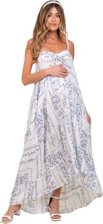 Pinkblush Hi-Lo Spaghetti Strap Patchwork Ruffle Maxi Dress in Light Blue at Nordstrom, Size Medium