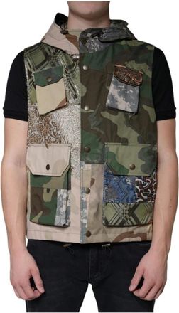 Dolce & Gabbana Multicolor Patchwork Hooded Vest Jas - Heren - Bodywarmers - Veelkleurig - XL - Katoen - Jassen