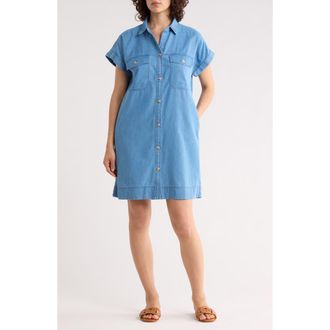 Beach Lunch Lounge Beaux Boxy Short Sleeve Denim Shirtdress in Medium Wash at Nordstrom Rack, Size X-Small