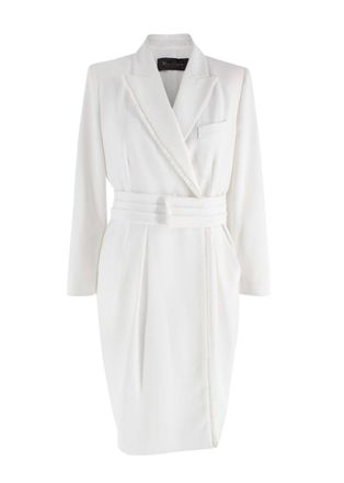 Max Mara White Blazer Dress With Fringe Trim Detail Size M
