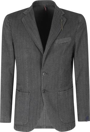 Santaniello Textured Gray Single-Breasted Jacket With Jeweled Details