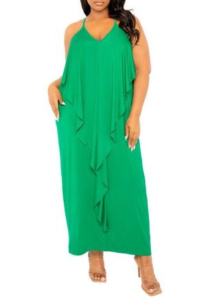 Buxom Couture Cascade Ruffle Racerback Maxi Dress in Green at Nordstrom, Size 1 X